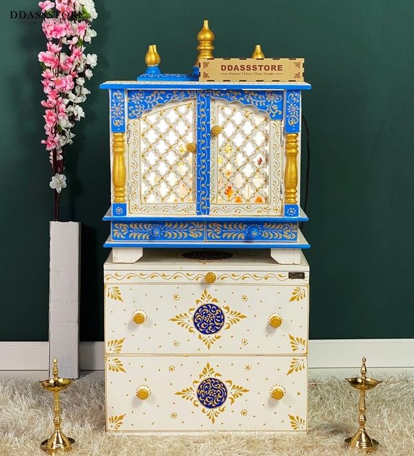 Wooden Pooja Temple & Puja Mandap with Cabinet for Home