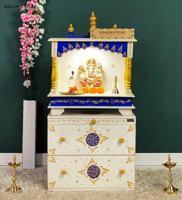Wooden Pooja Temple & Puja Mandap with Cabinet for Home