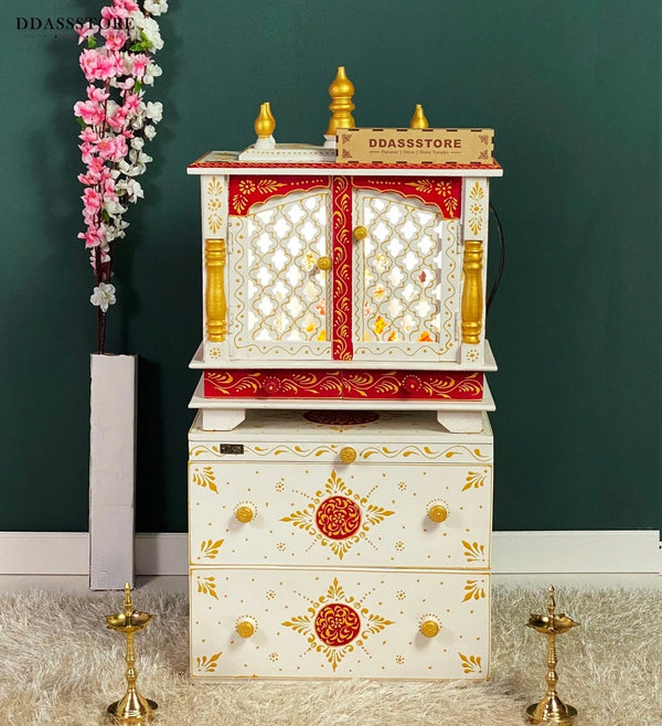 Wooden Pooja Temple & Puja Mandap with Cabinet for Home