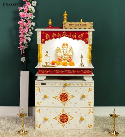 Wooden Pooja Temple & Puja Mandap with Cabinet for Home