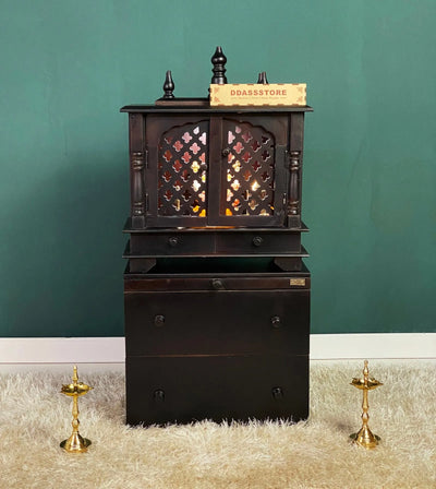 Wooden Pooja Temple & Puja Mandap with Cabinet for Home