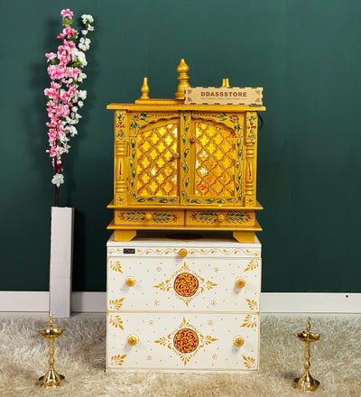 Wooden Pooja Temple & Puja Mandap with Cabinet for Home