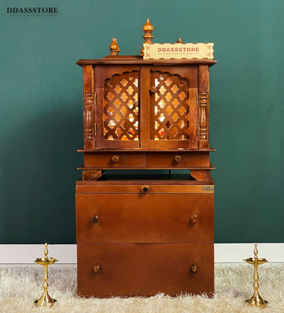 Wooden Pooja Temple & Puja Mandap with Cabinet for Home