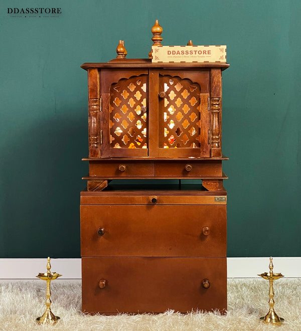 Wooden Pooja Temple & Puja Mandap with Cabinet for Home