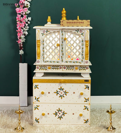 Wooden Pooja Temple & Puja Mandap with Cabinet for Home