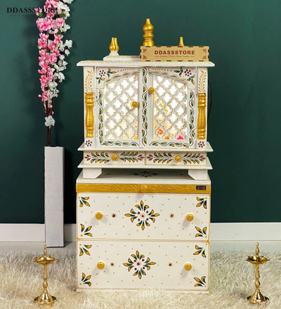 Wooden Pooja Temple & Puja Mandap with Cabinet for Home