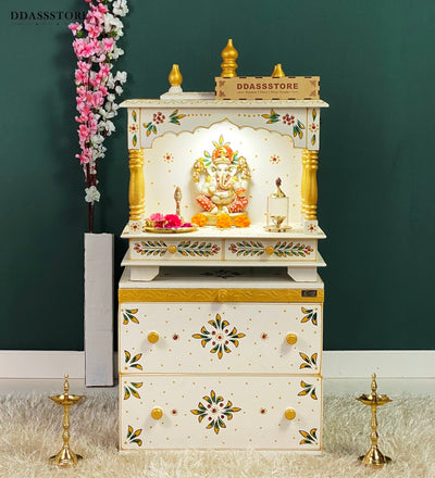 Wooden Pooja Temple & Puja Mandap with Cabinet for Home