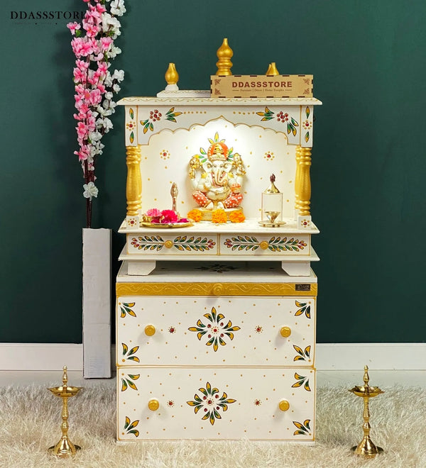 Wooden Pooja Temple & Puja Mandap with Cabinet for Home
