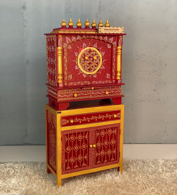 Wooden Pooja Temple & Puja Mandap with Cabinet for Home