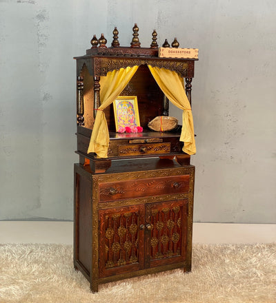 Wooden Pooja Temple & Puja Mandap with Cabinet for Home