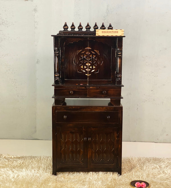 Wooden Pooja Temple & Puja Mandap with Cabinet for Home 