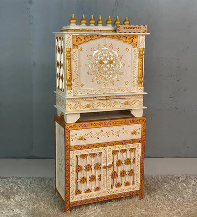 Wooden Pooja Temple & Puja Mandap with Cabinet for Home 