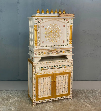 Wooden Pooja Temple & Puja Mandap with Cabinet for Home