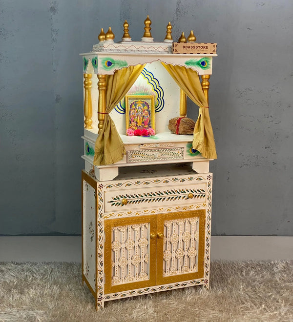Wooden Pooja Temple & Puja Mandap with Cabinet for Home