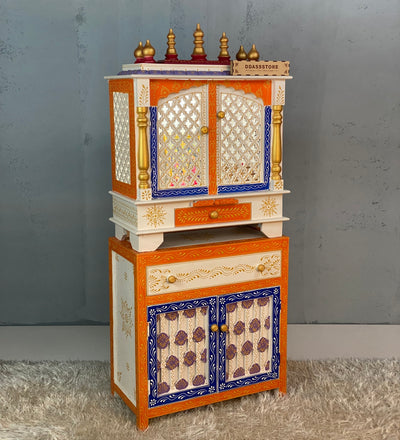 Wooden Pooja Temple & Puja Mandap with Cabinet for Home