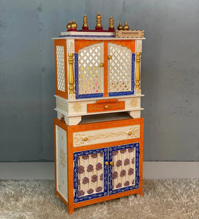 Wooden Pooja Temple & Puja Mandap with Cabinet for Home