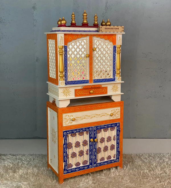 Wooden Pooja Temple & Puja Mandap with Cabinet for Home