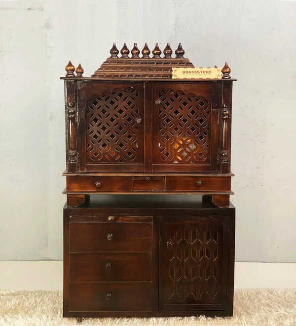 Wooden Pooja Temple & Puja Mandap with Cabinet for Home