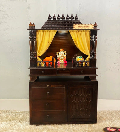 Wooden Pooja Temple & Puja Mandap with Cabinet for Home