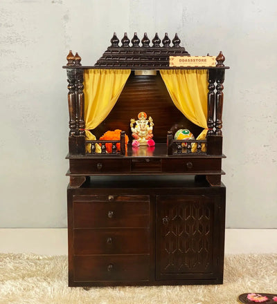Wooden Pooja Temple & Puja Mandap with Cabinet for Home