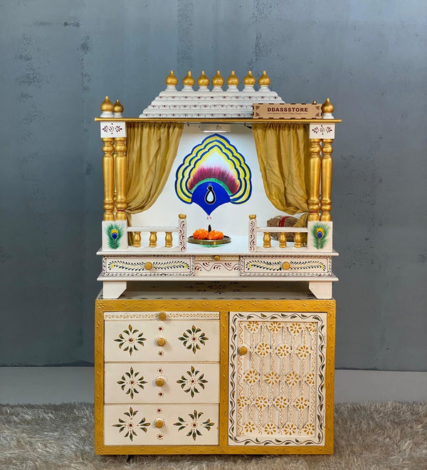 Wooden Pooja Temple & Puja Mandap with Cabinet for Home