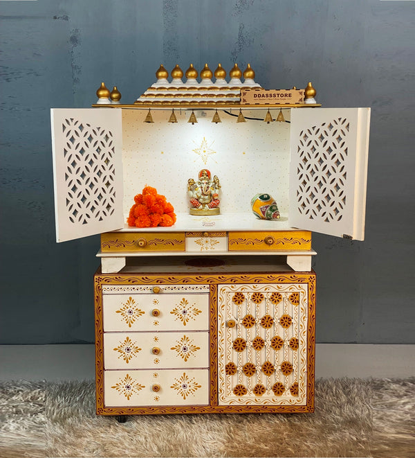 Wooden Pooja Temple & Puja Mandap with Cabinet for Home