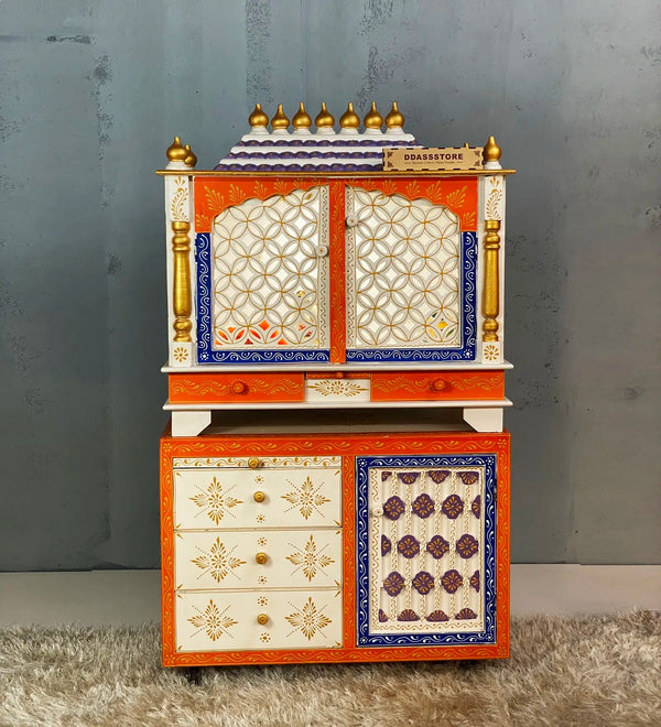 Wooden Pooja Temple & Puja Mandap with Cabinet for Home