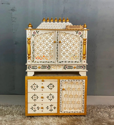 Wooden Pooja Temple & Puja Mandap with Cabinet for Home