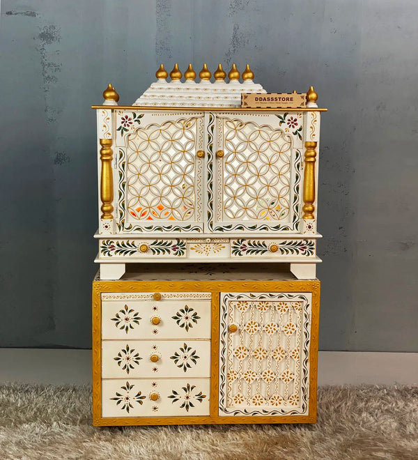 Wooden Pooja Temple & Puja Mandap with Cabinet for Home