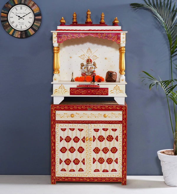 Wooden Pooja Temple & Puja Mandap with Cabinet for Home