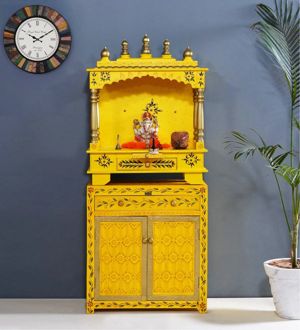 Wooden Pooja Temple & Puja Mandap with Cabinet for Home