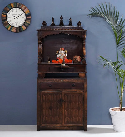 Wooden Pooja Temple & Puja Mandap with Cabinet for Home