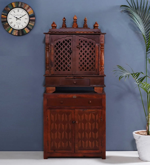 Wooden Pooja Temple & Puja Mandap with Cabinet for Home
