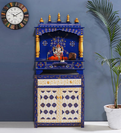 Wooden Pooja Temple & Puja Mandap with Cabinet for Home