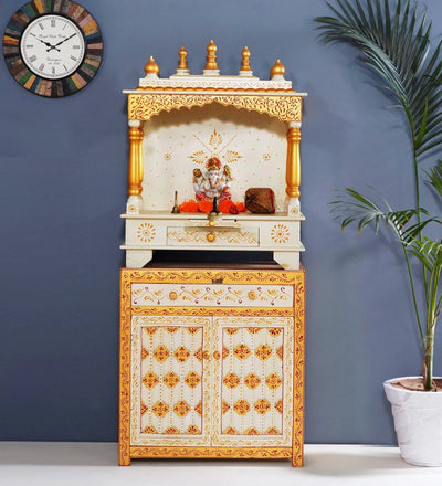 Wooden Pooja Temple & Puja Mandap with Cabinet for Home