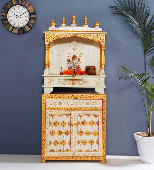 Wooden Pooja Temple & Puja Mandap with Cabinet for Home