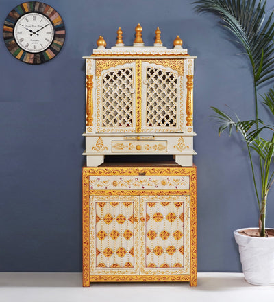 Wooden Pooja Temple & Puja Mandap with Cabinet for Home