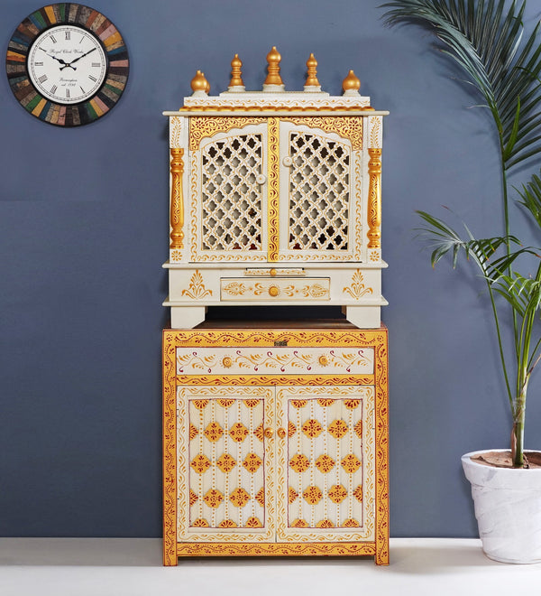Wooden Pooja Temple & Puja Mandap with Cabinet for Home