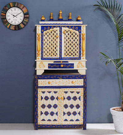 Wooden Pooja Temple & Puja Mandap with Cabinet for Home
