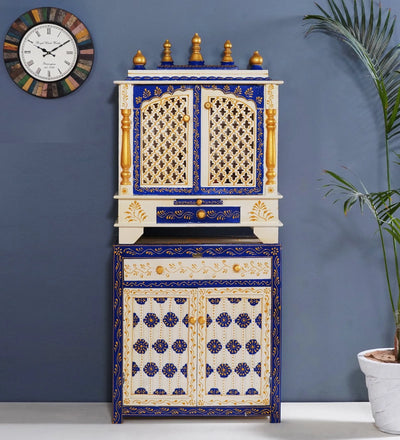 Wooden Pooja Temple & Puja Mandap with Cabinet for Home