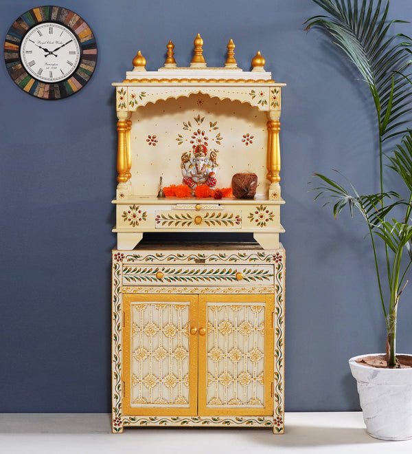 Wooden Pooja Temple & Puja Mandap with Cabinet for Home