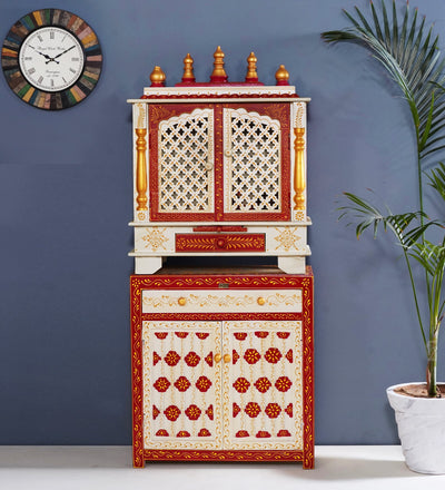Wooden Pooja Temple & Puja Mandap with Cabinet for Home