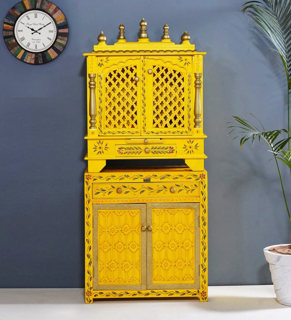 Wooden Pooja Temple & Puja Mandap with Cabinet for Home