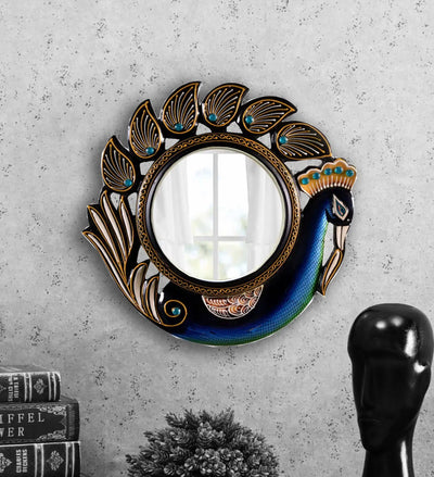Yosemite Handpainted Peacocks MDF wood Decorative Wall Mirror