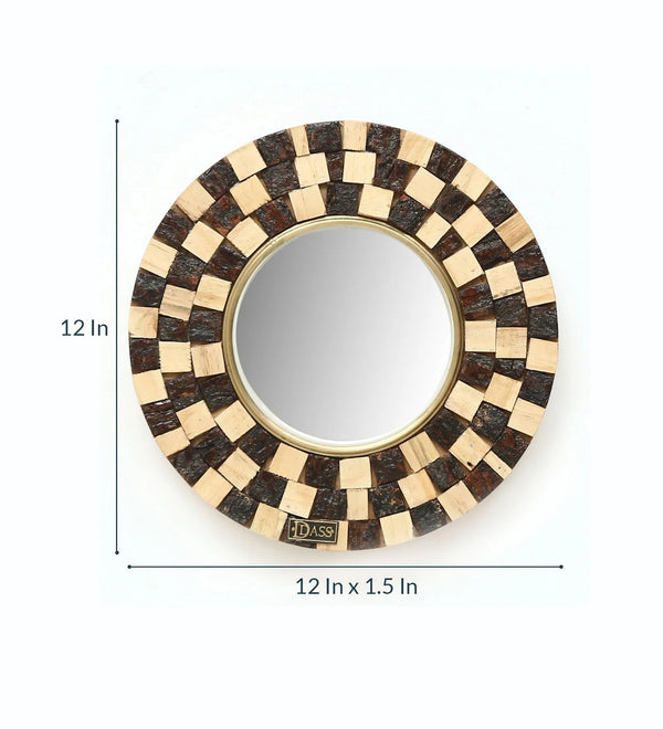 12 Inch Handmade Wooden work Decorative Wall Mirror - D'DASS Store