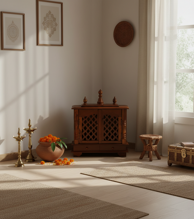 Sheesham MDF Wooden Pooja Temple Puja Mandap for Office | DDASSWT1822HPD