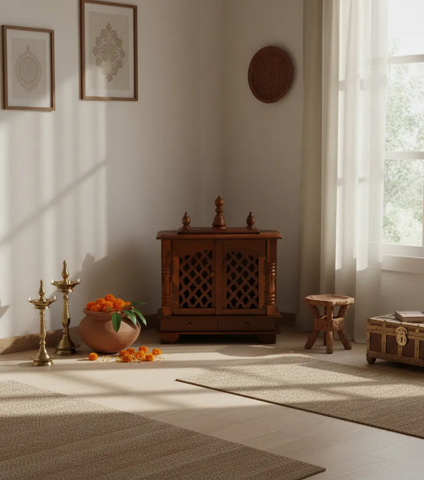 Sheesham MDF Wooden Pooja Temple Puja Mandap for Office | DDASSWT1822HPD - D'DASS Store