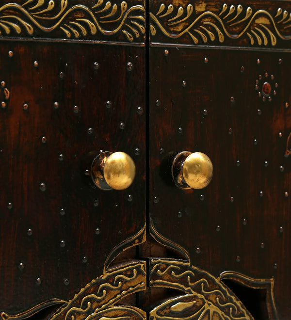 Copper MDF Sheesham Big Wooden Pooja Cabinet With Door For Home &amp; Office | DDASS2416_Copper - D'DASS Store