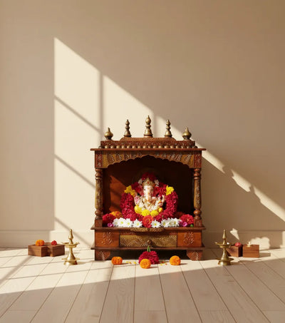 Copper Sheesham & MDF Wood Pooja Temple design for Home & Office - D'DASS Store