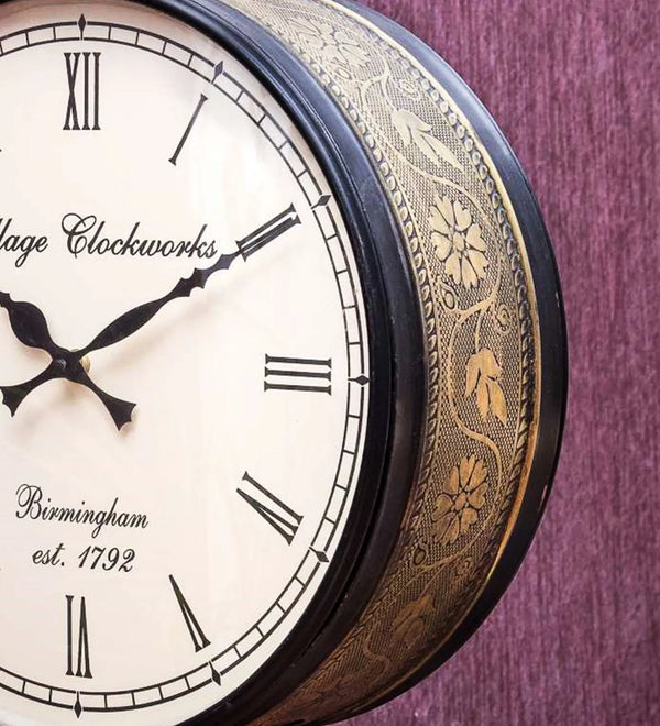 12" Black Golden Classic Double Sided Platform Wall Clock | DDASSST12BG - D'DASS Store